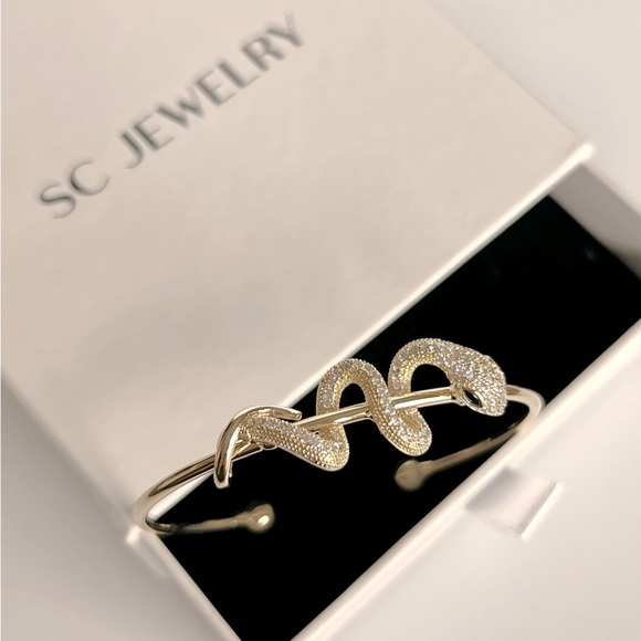 14K Gold Plated Snake Cuff Adjustable Bracelet Waterproof Jewelry - Picture 5 of 15